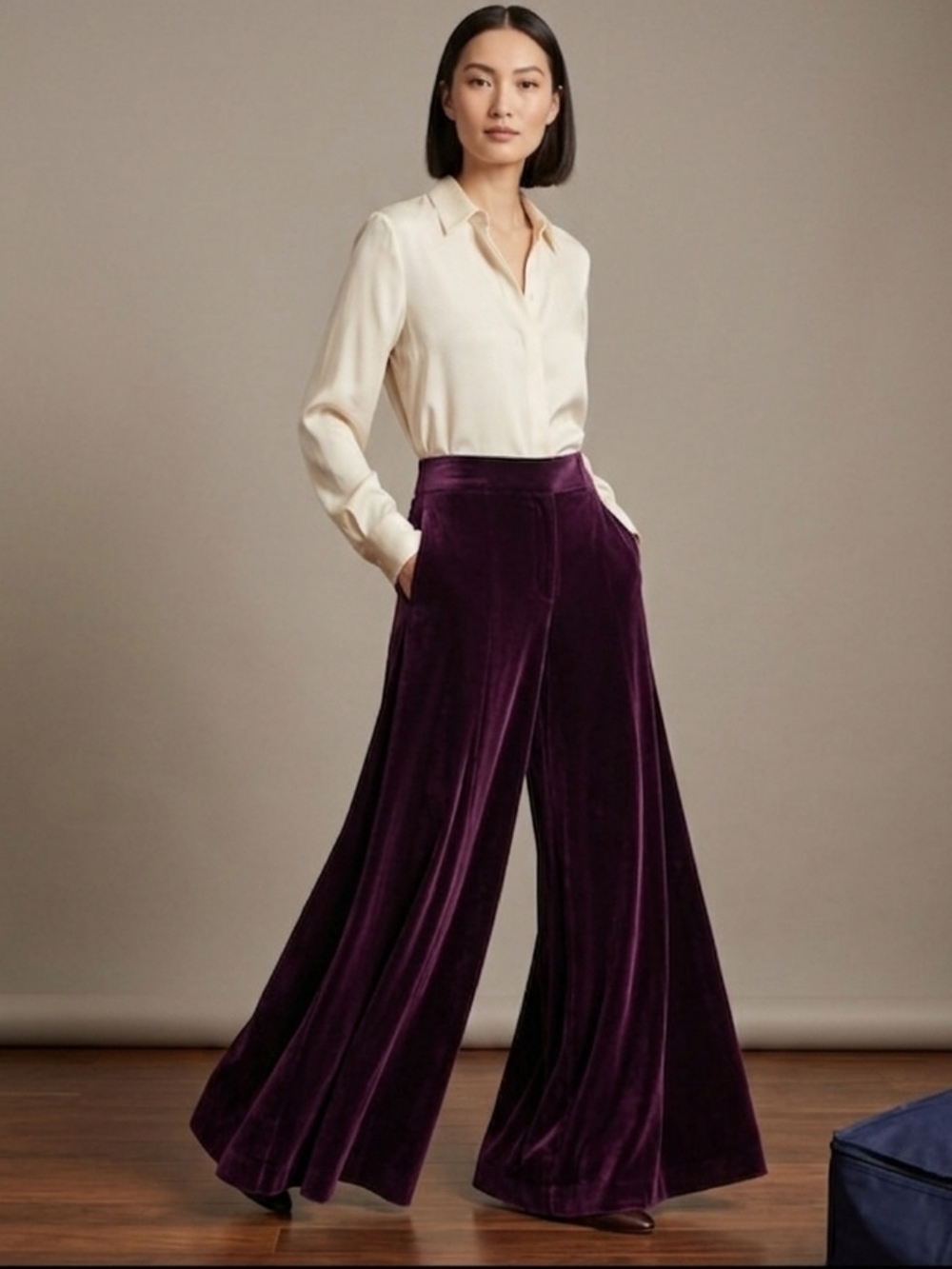 KellyShin Made In Korea Purple Velour Super Wide Leg Pants Size 4